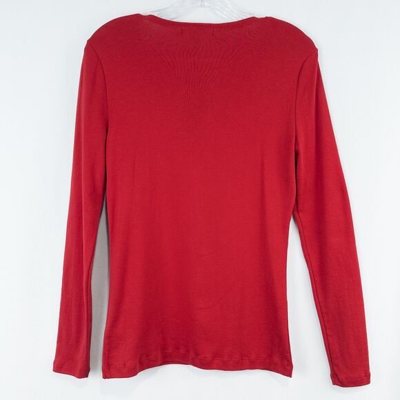Lauren Ralph Lauren Cotton Long Sleeve Button Shoulder Tee Womens Small Red - Picture 2 of 11